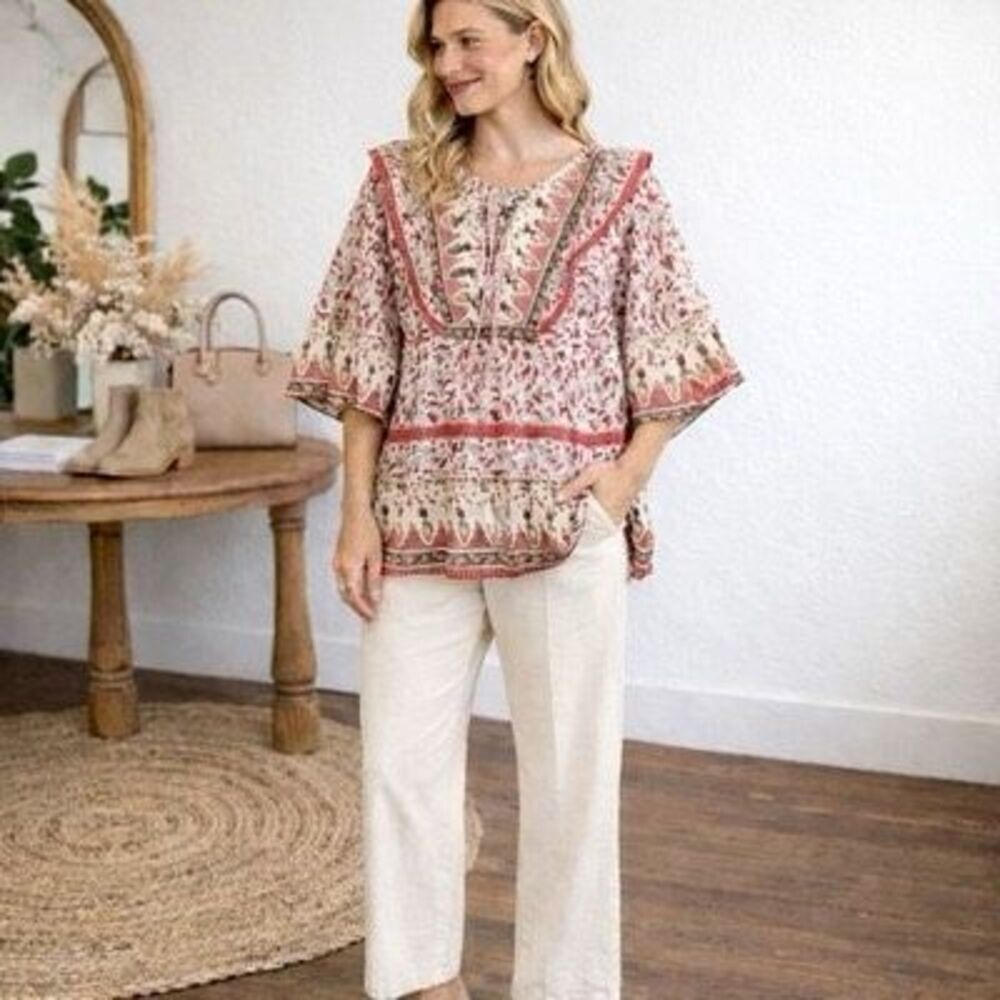 CALYPSO ST Barth Paisley Print Boho Peasant Top Blouse Size M